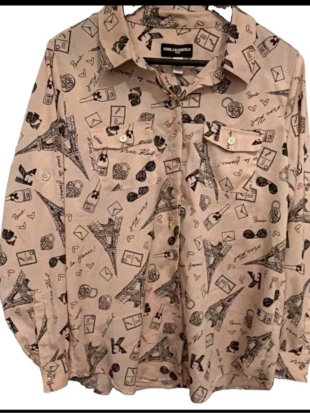 Karl Lagerfeld Beige Paris Sketch Print Button-Down Shirt